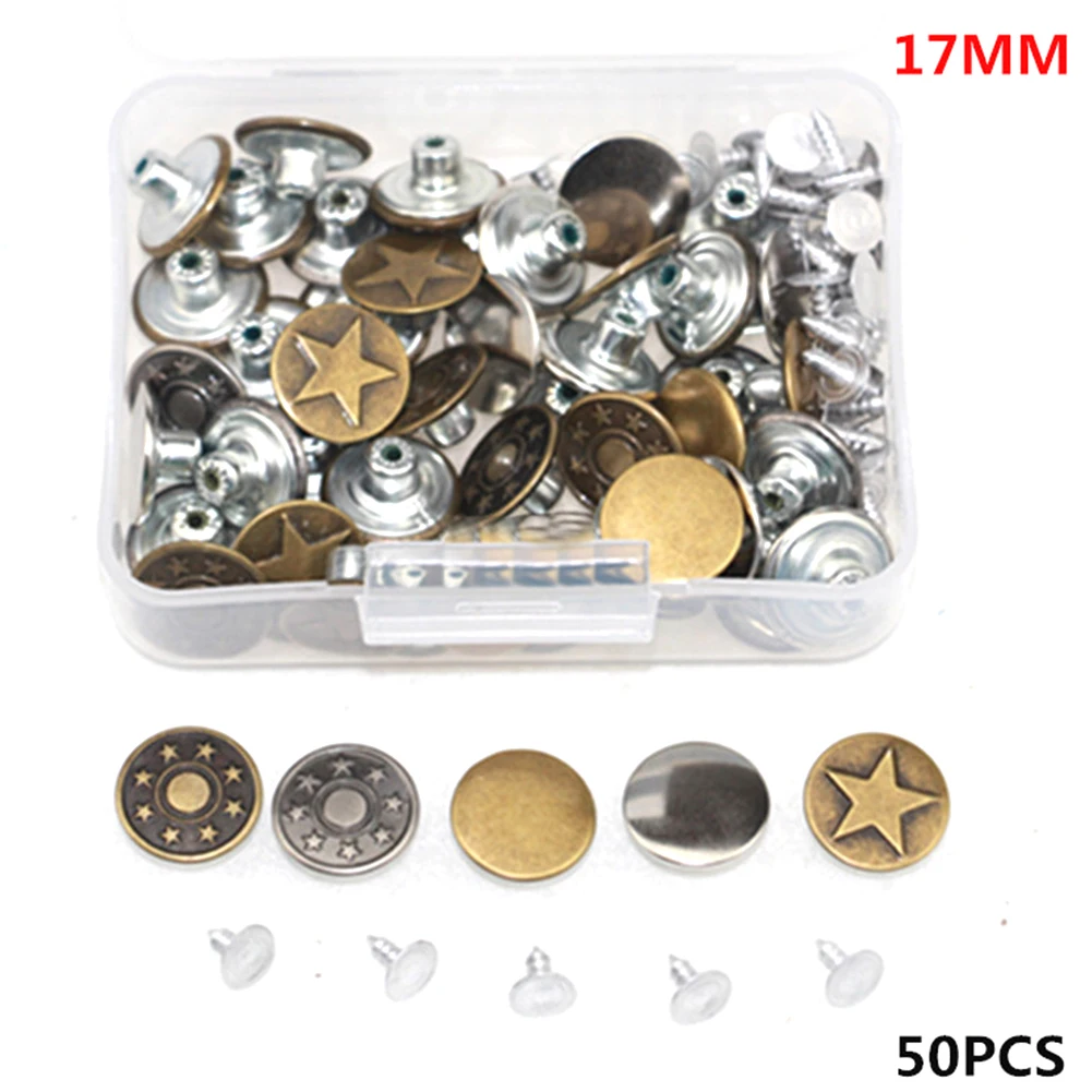 50 Pcs DIY Apparel Sewing Fabric Buttons Jeans Buttons Pants Metal Tack Buttons Replacement Kits with Box Home
50 Pcs DIY Apparel Sewing Fabric Buttons Jeans Buttons Pants Metal Tack Buttons Replacement Kits with Box Home
