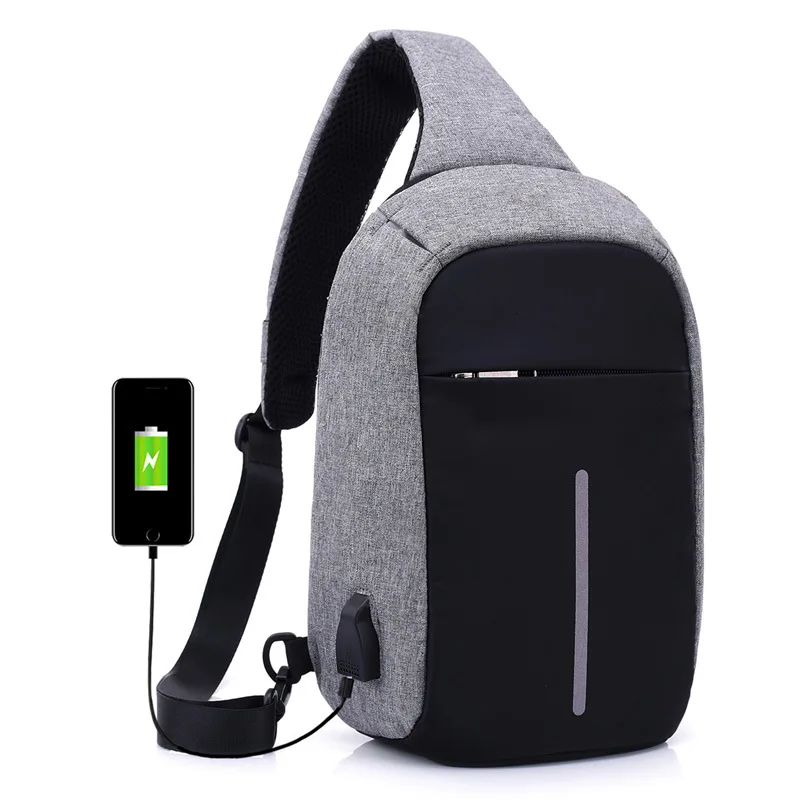 Men's Burglar USB Charging Shoulder Crossbody Bag Men&Female Stealth Zipper Business Chest Pack Repellent Anti-theft Package 12