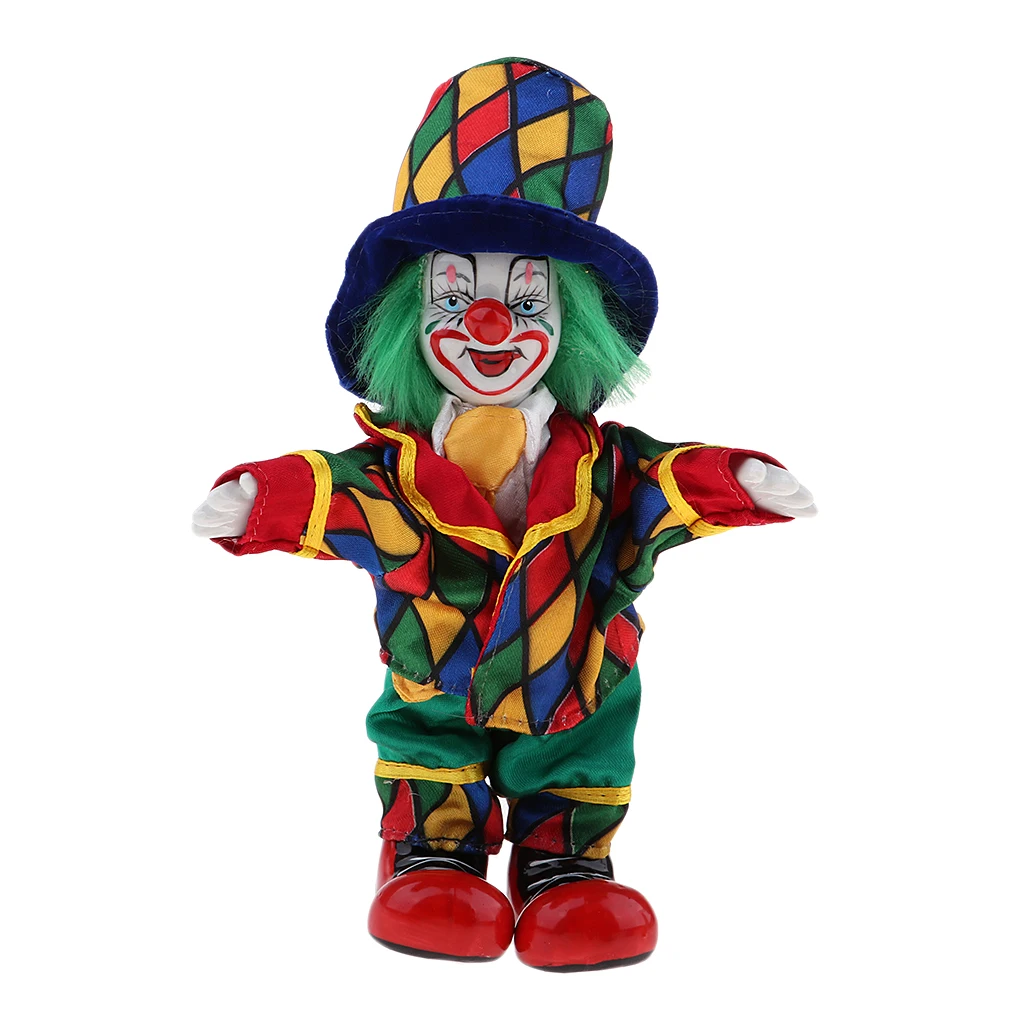 Interesting Harlequin Smiling Clown Doll Standing Porcelain Doll Home Decor
