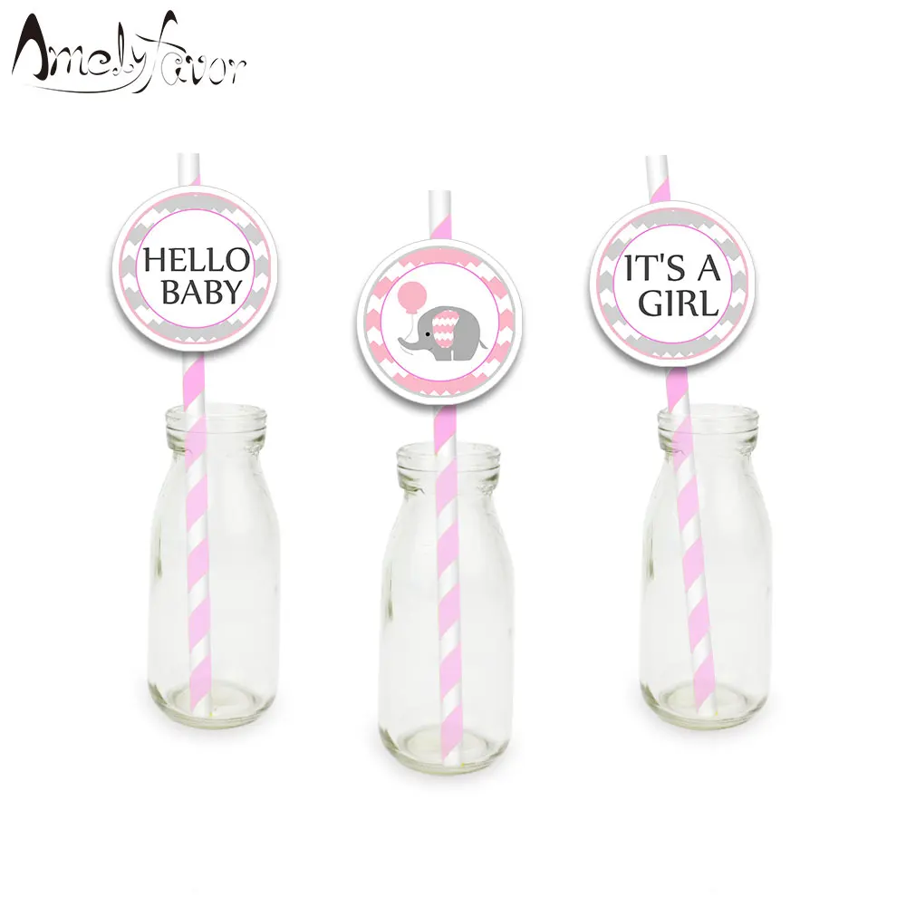 Фото Girl Baby Shower Theme Party Paper Straws Elephant Pink Drinking Grand Event Birthday Decorations Supplies | Дом и сад