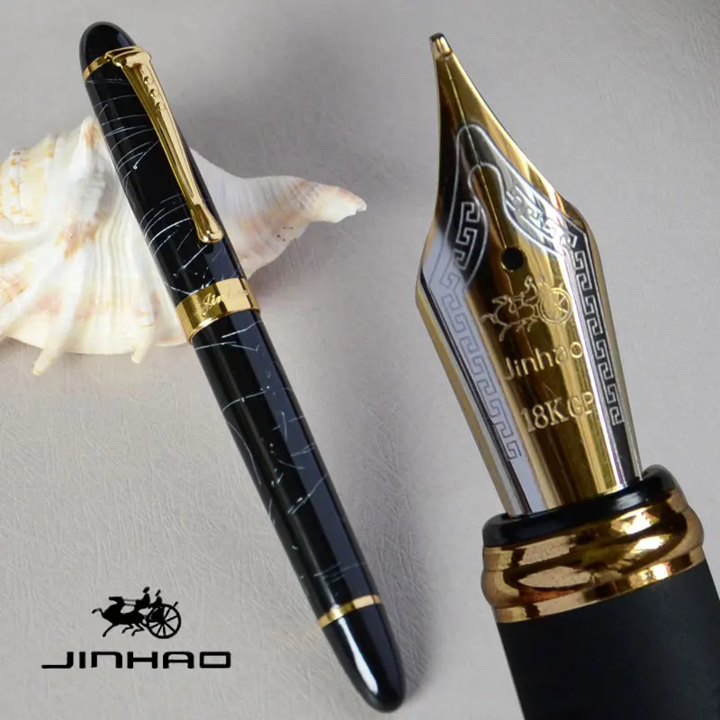 Авторучка 18KGP 0 7 мм перо с широким основанием JINHAO X450 черный/золотой 450 деловой