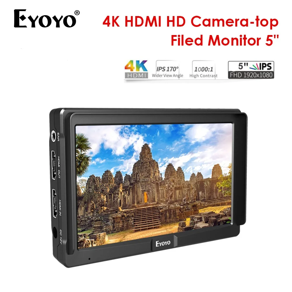 Eyoyo 5inch Utra Slim IPS Full HD 1920x1080 4K HDMI On-camera Video Field Monitor for DSLR Camera Video
Eyoyo 5inch Utra Slim IPS Full HD 1920x1080 4K HDMI On-camera Video Field Monitor for DSLR Camera Video