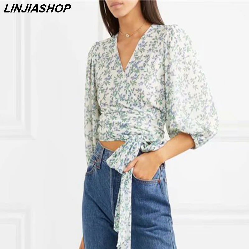 Elegant Bohemian Women Tops and Blouses Green Print Sashes V Neck Summer Top Designer Chiffon Blouse Shirt New Arrivals 2019
Elegant Bohemian Women Tops and Blouses Green Print Sashes V Neck Summer Top Designer Chiffon Blouse Shirt New Arrivals 2019