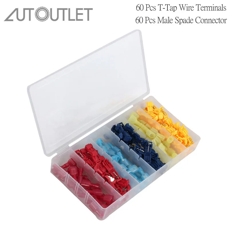 AUTOUTLET 120 PCS T Tap Electrical Connectors Quick Wire Splice Taps and Insulated Male Quick Disconnect Terminals
AUTOUTLET 120 PCS T Tap Electrical Connectors Quick Wire Splice Taps and Insulated Male Quick Disconnect Terminals