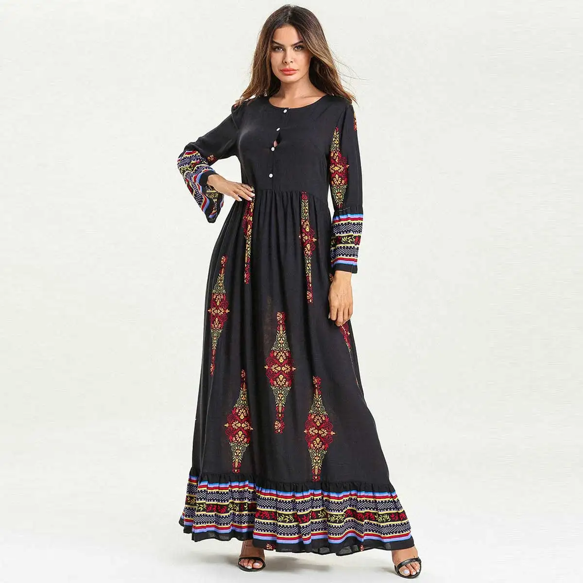 2019 Women Printed Maxi Dress Plus Size Flare Sleeve Vintage Ethnic Boho Single Breasted Eid UAE Ramadan Robe Oversized VKDR1570
2019 Women Printed Maxi Dress Plus Size Flare Sleeve Vintage Ethnic Boho Single Breasted Eid UAE Ramadan Robe Oversized VKDR1570