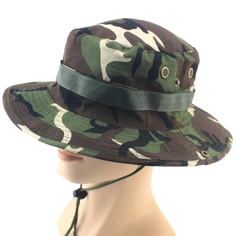 Adjustable Camouflage Outdoor Camping Climbing Cap 2018 Men Women Fishing Bucket Hat Boonie Hunting Cap Brim Military Army #FM28 (5)