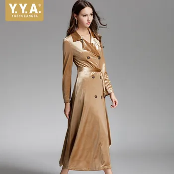 Fashion Gold Velvet Overcoat Lady Double Breasted Long Windbreaker Female America Europe Office Lace Up Slim Trench Coat Elegant
Fashion Gold Velvet Overcoat Lady Double Breasted Long Windbreaker Female America Europe Office Lace Up Slim Trench Coat Elegant
