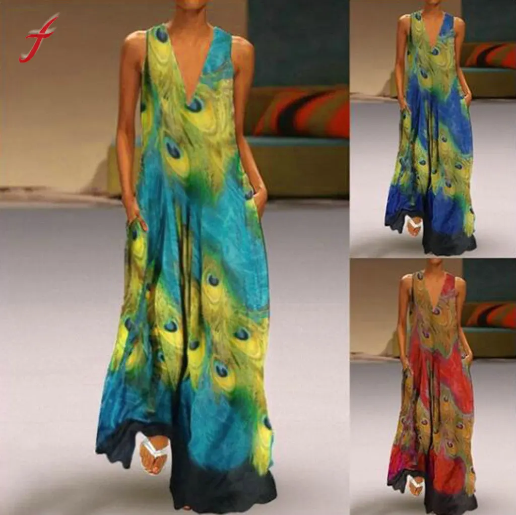 Feitong Women Dress's V-Neck Casual Sleeveless V-neck Spring New Feather Print Maxi Tank Long Dress
Feitong Women Dress's V-Neck Casual Sleeveless V-neck Spring New Feather Print Maxi Tank Long Dress