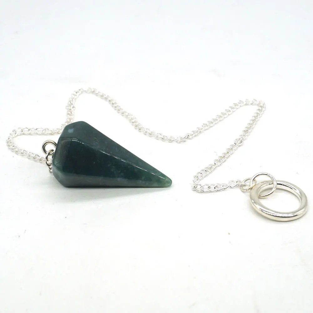 

Natural Gemstones Green Moss Agate Bonded Pendulum Healing Crystal Reiki Dowsing Tool D8