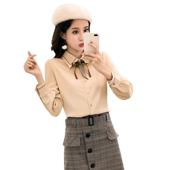 2019 New Autumn Shirt Womens tops Bowlt Full Sleeve Chiffon Han Fan Professional Base Women shirts Apricot With Velvet 6501
2019 New Autumn Shirt Womens tops Bowlt Full Sleeve Chiffon Han Fan Professional Base Women shirts Apricot With Velvet 6501