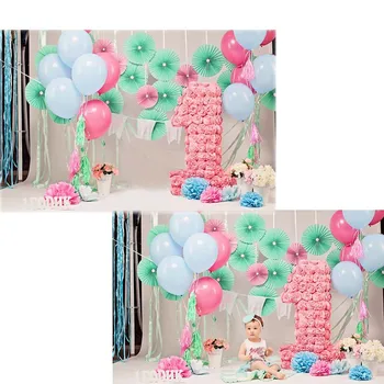 

TR Baby 1st Birthday Backdrop for Photography Colorful Balloons Vinyl Background Pink Flowers Backdrops for Kids Party Photos
