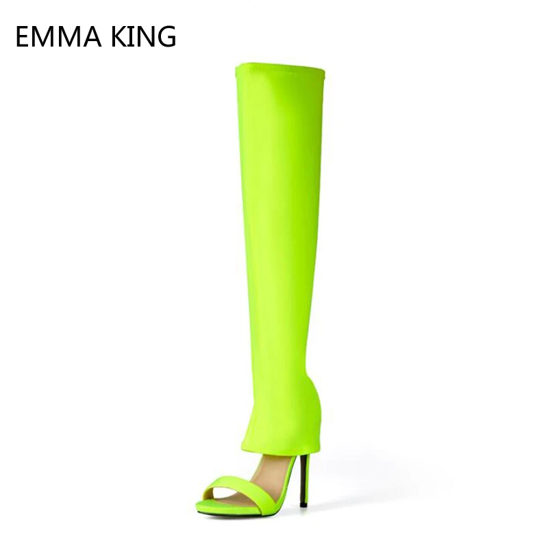 Fashion Sock Boots Women 2019 Summer High Heel Fluorescent Green Gladiator Sandals Stretch Fabric Over The Knee Boots For Ladies
Fashion Sock Boots Women 2019 Summer High Heel Fluorescent Green Gladiator Sandals Stretch Fabric Over The Knee Boots For Ladies