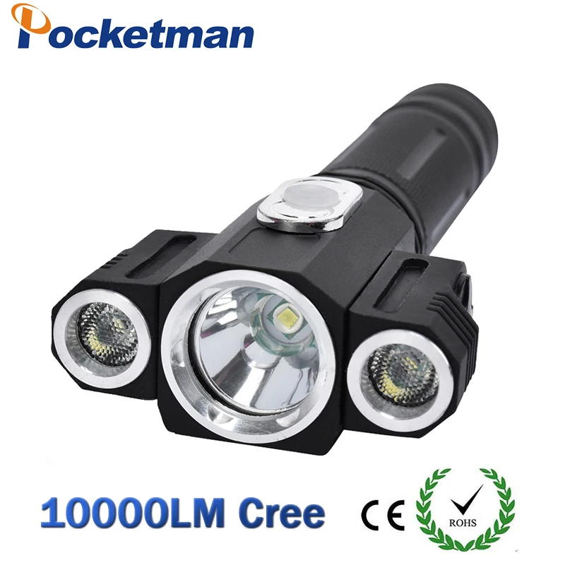 High Quality Tactical 10000 Lumen 3 LEDs rotating T6+2*XPE LED Flashlight Torch Light 5 Modes 18650 Hunting
High Quality Tactical 10000 Lumen 3 LEDs rotating T6+2*XPE LED Flashlight Torch Light 5 Modes 18650 Hunting