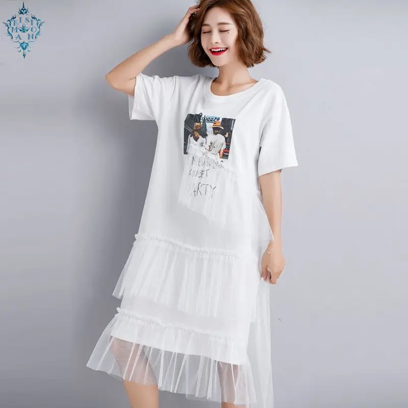 Ameision 2019 New Summer short sleeve Loose Cotton Vintage stitching mesh irregular Women long Cake Dress Vestidos Robe Elbise
Ameision 2019 New Summer short sleeve Loose Cotton Vintage stitching mesh irregular Women long Cake Dress Vestidos Robe Elbise