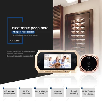 4.3" Peephole Doorbell 1.3MP HD Night version Camera House Visitor talk-back Intercom system Video door phone wide angle viewing
4.3" Peephole Doorbell 1.3MP HD Night version Camera House Visitor talk-back Intercom system Video door phone wide angle viewing