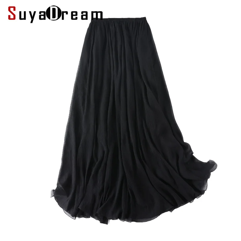Women Silk Skirt 100%Real Silk Pleated A-Line Skirts Casual Elastic Waist Mid-Calf Length Black Skirt 2019 Fall Winter New
Women Silk Skirt 100%Real Silk Pleated A-Line Skirts Casual Elastic Waist Mid-Calf Length Black Skirt 2019 Fall Winter New