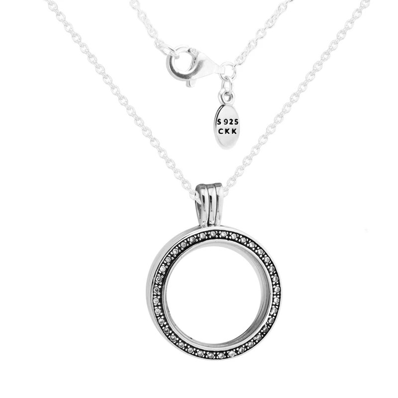 

Средний FANDOLA плавающий медальон кулон и ожерелье с прозрачным CZ 100% Серебро 925 пробы ювелирные изделия для женщин Бесплатная доставка
