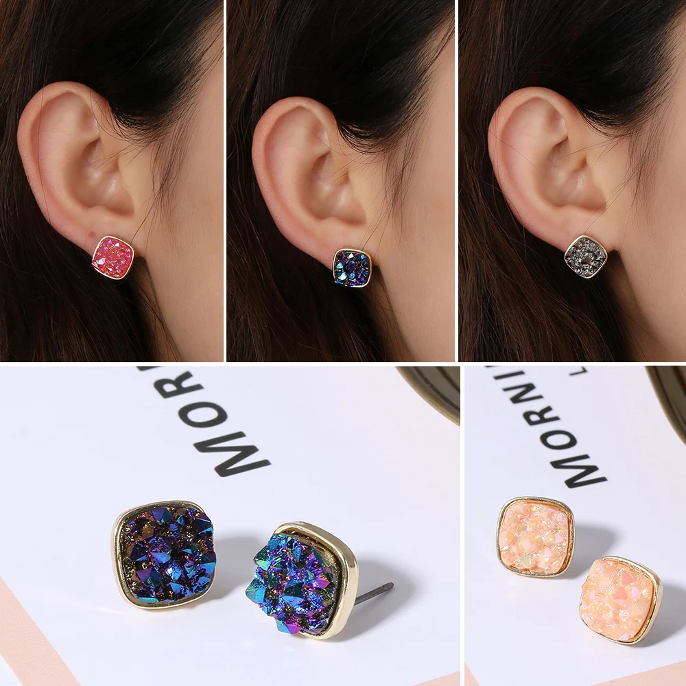 1 Pair Fashion Quartz Crystal Druzy Stud Earrings Square Natural Rock Stone Gold Stud Jewelry Natural Stone Earrings jewellry
1 Pair Fashion Quartz Crystal Druzy Stud Earrings Square Natural Rock Stone Gold Stud Jewelry Natural Stone Earrings jewellry