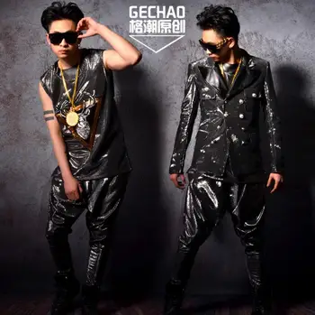 Nightclub Male Singer DS DJ GD Silver Silk Personality Suits Harem Pant Hairdressing Bar Performance Suits Stage Costumes !
Nightclub Male Singer DS DJ GD Silver Silk Personality Suits Harem Pant Hairdressing Bar Performance Suits Stage Costumes !