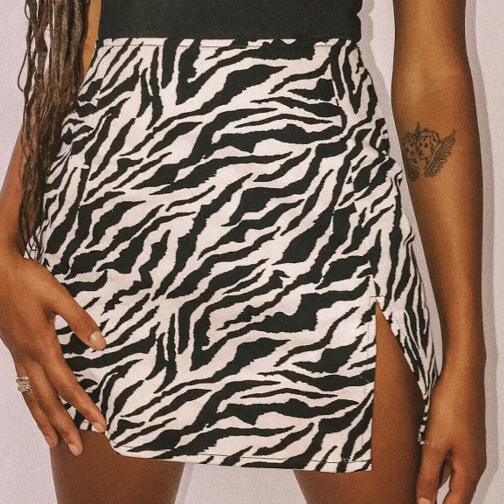 Женская мини юбка с высокой талией и леопардовым принтом зебры Клубная вечерние