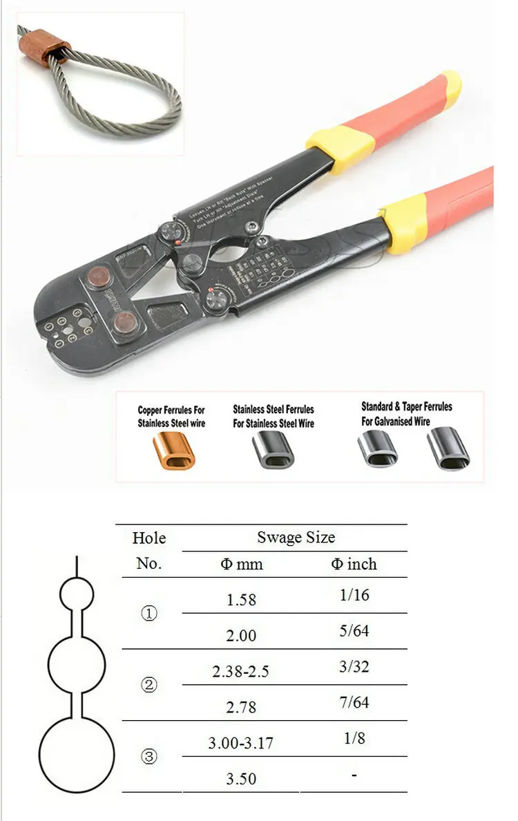 or Cutter 24/" Swaging Tool Crimper Aluminium for Crimping Stainless Steel