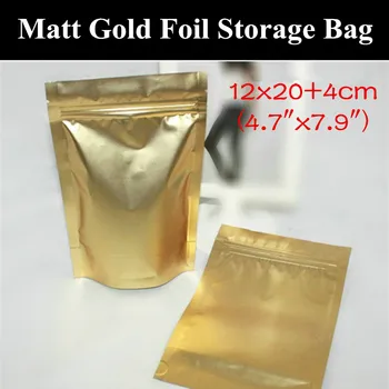 

100pcs 12x20+4cm (4.7"x7.9") 200micron Matt Gold Aluminium Foil Zip Packaging Bag Metallic Resealable Gift Storage Bag