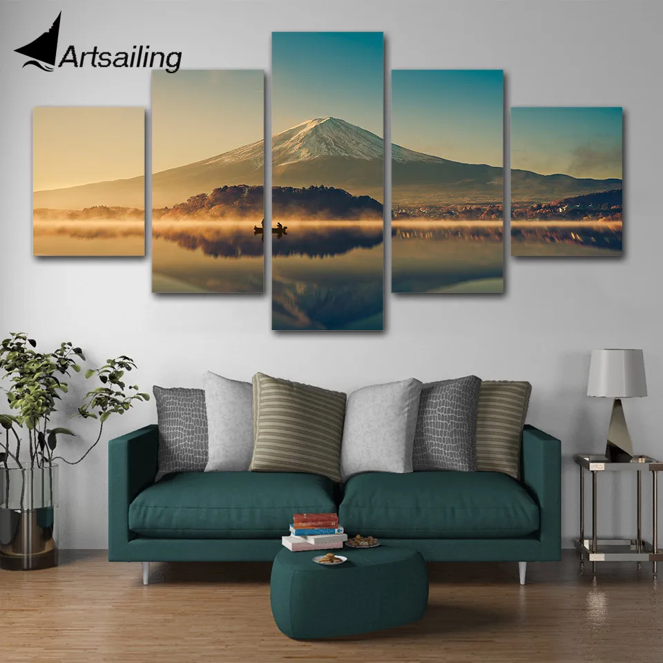 Wall Picture home decor lake view mountain Canvas painting art print 5 panel scenery Pictures | Дом и сад
