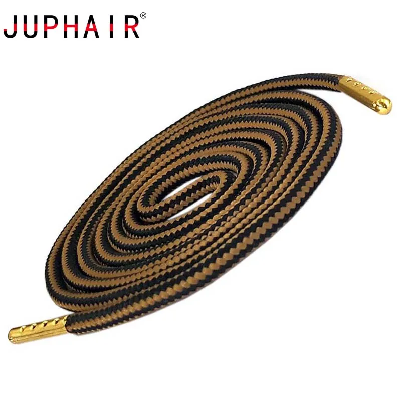 

JUPHAIR Athletic Sport Round Shoelaces Gold Metal Tips Double Color Striped Non-slip Outdoor Hiking Sneaker Shoe Laces Strings