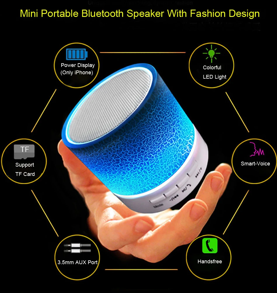 Portable Mini Wireless Loudspeaker LED Subwoofer Bluetooth Speakers Wireless Bass Speaker with TF USB FM Radio Music Player
Portable Mini Wireless Loudspeaker LED Subwoofer Bluetooth Speakers Wireless Bass Speaker with TF USB FM Radio Music Player