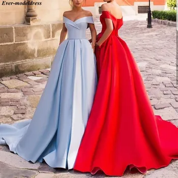 Hotsale Off Shoulder Prom Dresses Long Lace Up Back A-Line Satin Sweep Train Simple Formal Party Gowns Robe De Soiree Cheap
Hotsale Off Shoulder Prom Dresses Long Lace Up Back A-Line Satin Sweep Train Simple Formal Party Gowns Robe De Soiree Cheap
