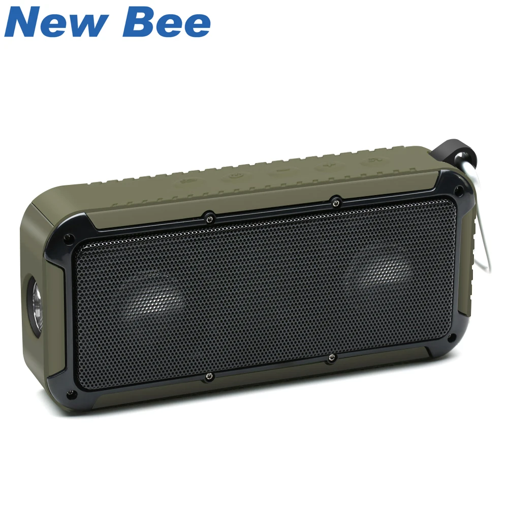 

New Bee Speakers Wireless Bluetooth Outdoor Portable Waterproof Speaker With Mic 3.5 Jack NFC Bicycle Mount LED Flashlight Hook