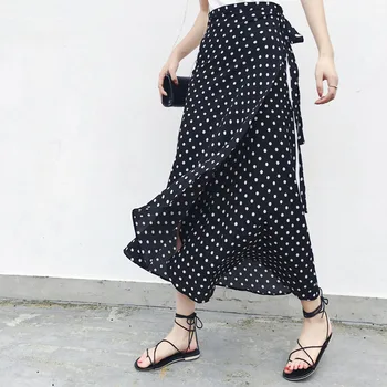 Black Summer Bohemian Polka Dotted One-piece Sashes Long Wrap Skirts Side Split Ruffled A-line Chiffon Beach Ankle Long Skirts
Black Summer Bohemian Polka Dotted One-piece Sashes Long Wrap Skirts Side Split Ruffled A-line Chiffon Beach Ankle Long Skirts