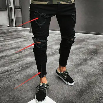 

Details about Men Ripped Skinny Jeans Stretch Denim Distressed Frayed Biker Zipper Trousers
