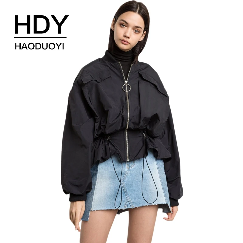 HDY Haoduoyi Brand Women Casual Black Jackets Belt Wait Elastic Ruffles Female Loose Outwears Lantern Sleeve Lady Coats
HDY Haoduoyi Brand Women Casual Black Jackets Belt Wait Elastic Ruffles Female Loose Outwears Lantern Sleeve Lady Coats