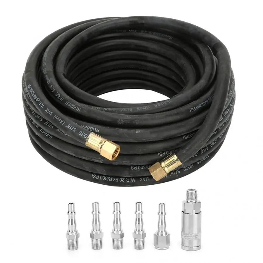 15 Meters Rubber Air Compressor Hose Accessory Kit with 6Pcs BSPT Pneumatic Connector
15 Meters Rubber Air Compressor Hose Accessory Kit with 6Pcs BSPT Pneumatic Connector