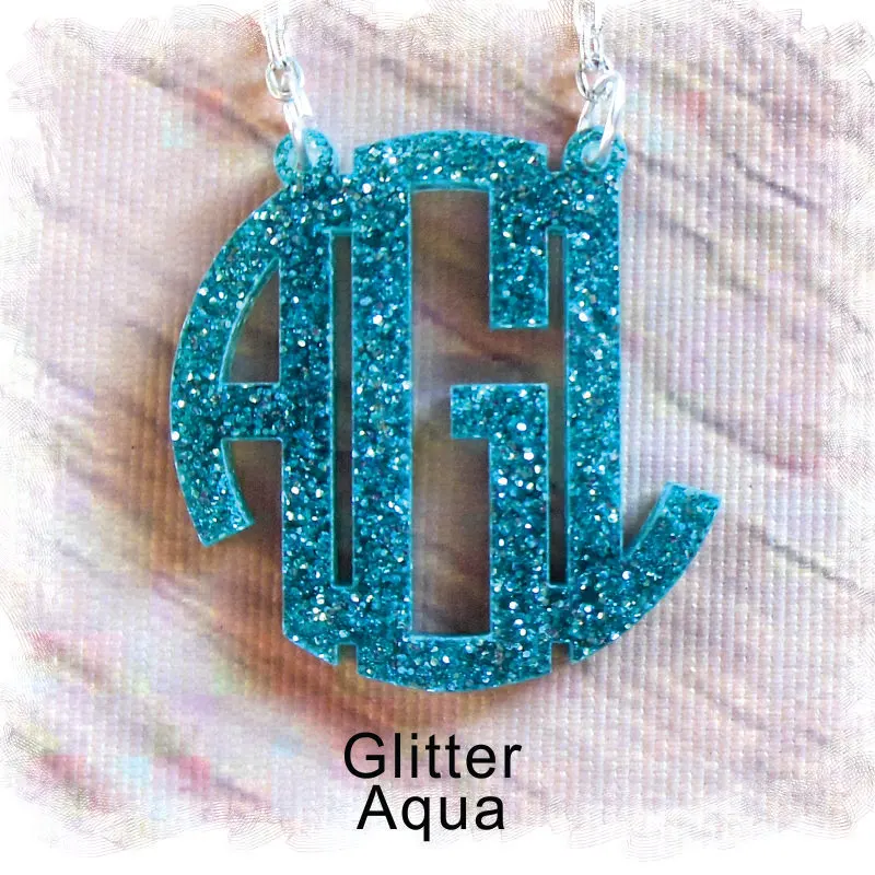 Image Glitter Acrylic Monogram Necklace ( Monogram Circle Necklace Acrylic Jewelry Special Laser Cut ) Monogram Gift 3 Initials neckla
