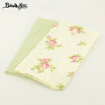 100% Cotton Quilting Twill 2 Pcs/lot Printed Flowers And Checks Designs 50cmx100cm Booksew Fabric Patchwork Bedding Decoration