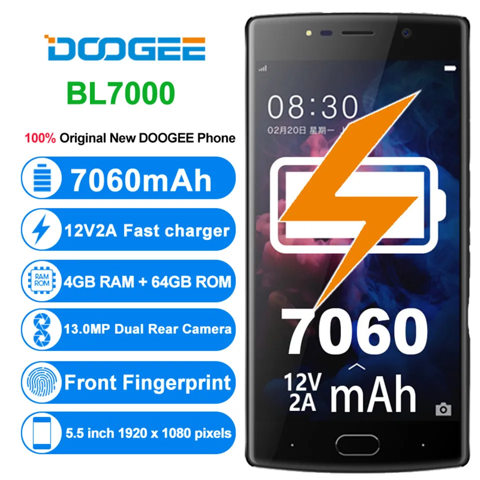 

DOOGEE BL7000 7060mAh 12V2A Quick Charge 5.5'' FHD MTK6750T Octa Core 4GB RAM 64GB ROM Smartphone Dual 13.0MP Camera Android 7.0