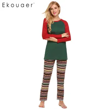 Ekouaer Women Print Pajamas Set Sleepwear Round Neck Long Sleeve Contrast Color Top and Long Pants Autumn Winter Long Pajama Set
Ekouaer Women Print Pajamas Set Sleepwear Round Neck Long Sleeve Contrast Color Top and Long Pants Autumn Winter Long Pajama Set
