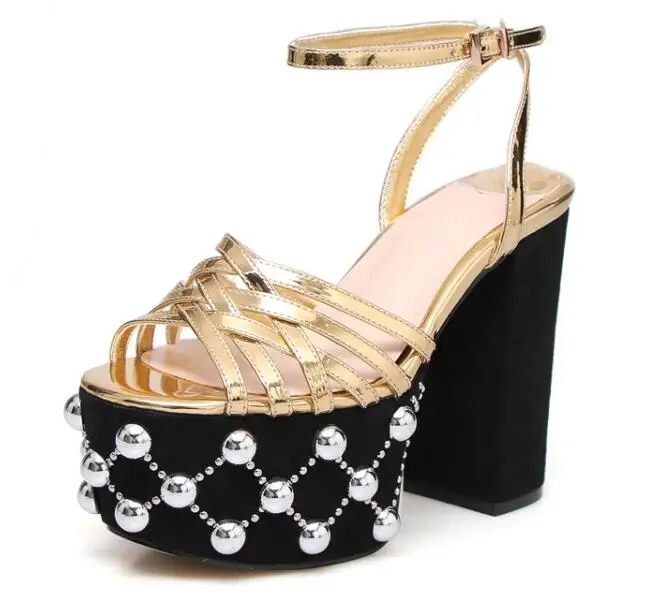 Moraima Snc Peep Toe Platform Thick heels Sandal for Woman Summer Ankle Strap Rivets Studded High Heel Shoes Gold Silver
Moraima Snc Peep Toe Platform Thick heels Sandal for Woman Summer Ankle Strap Rivets Studded High Heel Shoes Gold Silver