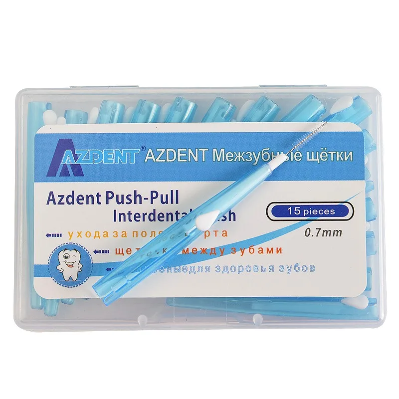 AZDENT 15 pcs/pack Push-Pull Interdental Brush 0.7mm Gum Interdental Brush Orthodontic Wire Brush Toothbrush Oral Care Toothpick 2