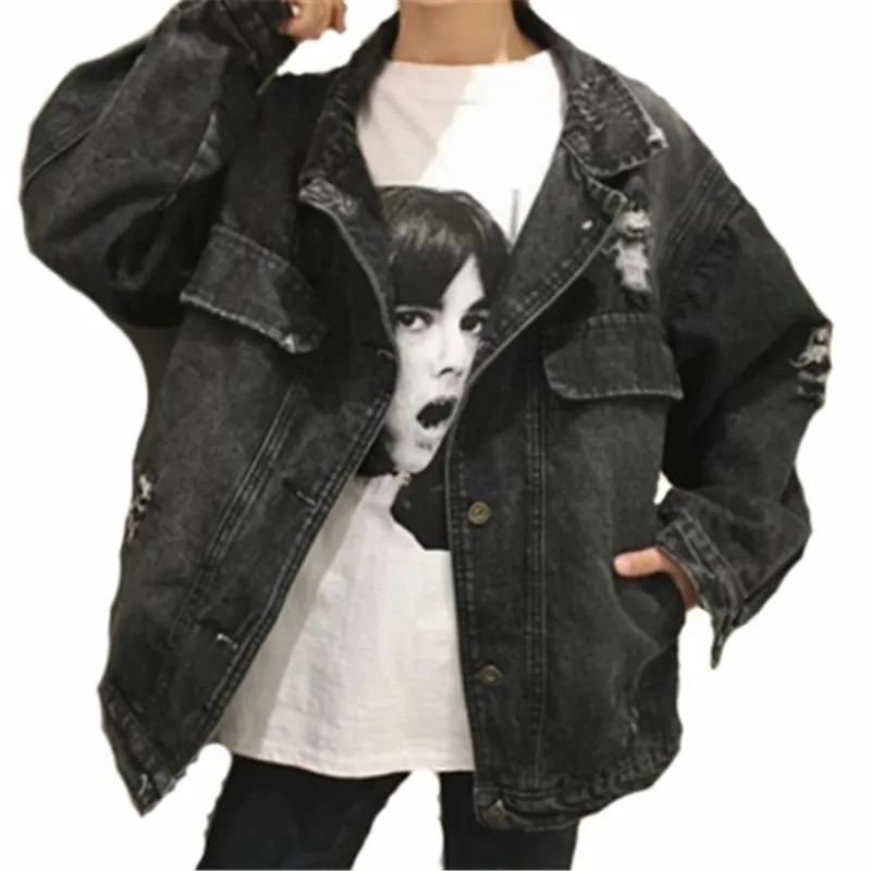 Black denim girl jacket 2019 new spring large size Korean version loose hole women's denim long sleeve lapel jacket W12
Black denim girl jacket 2019 new spring large size Korean version loose hole women's denim long sleeve lapel jacket W12