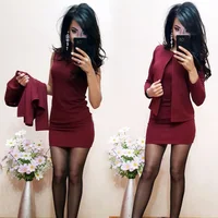 2018 New Arrival Fashion Autumn Suits Sexy Sheath O-Neck Above Knee Mini Dress Full Sleeve Casual Coat Two Pieces Women Sets image