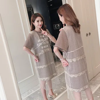 2019 new summer Korean version of the mesh + printing letters in the long stripe T-shirt loose pregnancy dress
2019 new summer Korean version of the mesh + printing letters in the long stripe T-shirt loose pregnancy dress