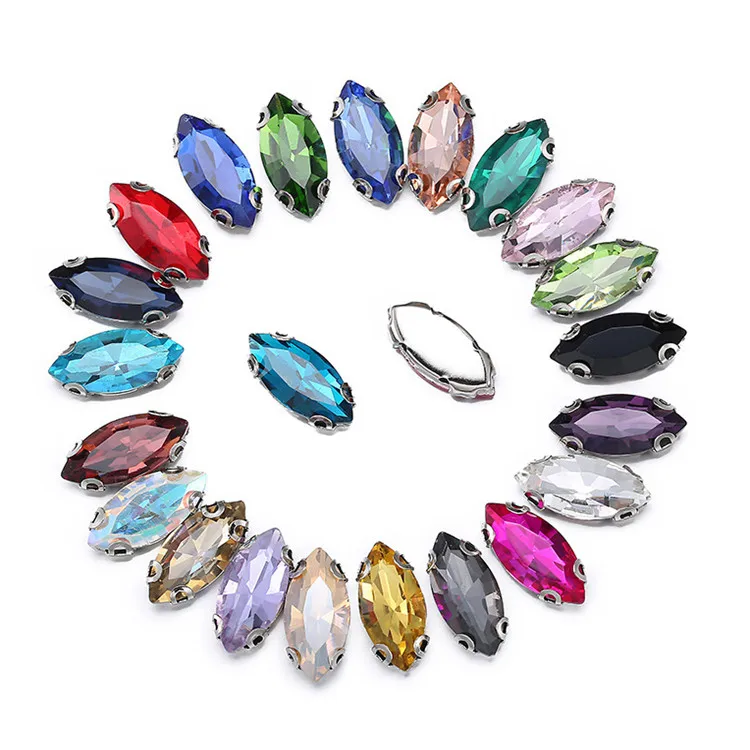 

Navette Glass Crystal D Claw Rhinestone 4x8 5x10 6x12 7x15 9x18 13x27 17x32 mm Marquise Sew On Jewelry Beads