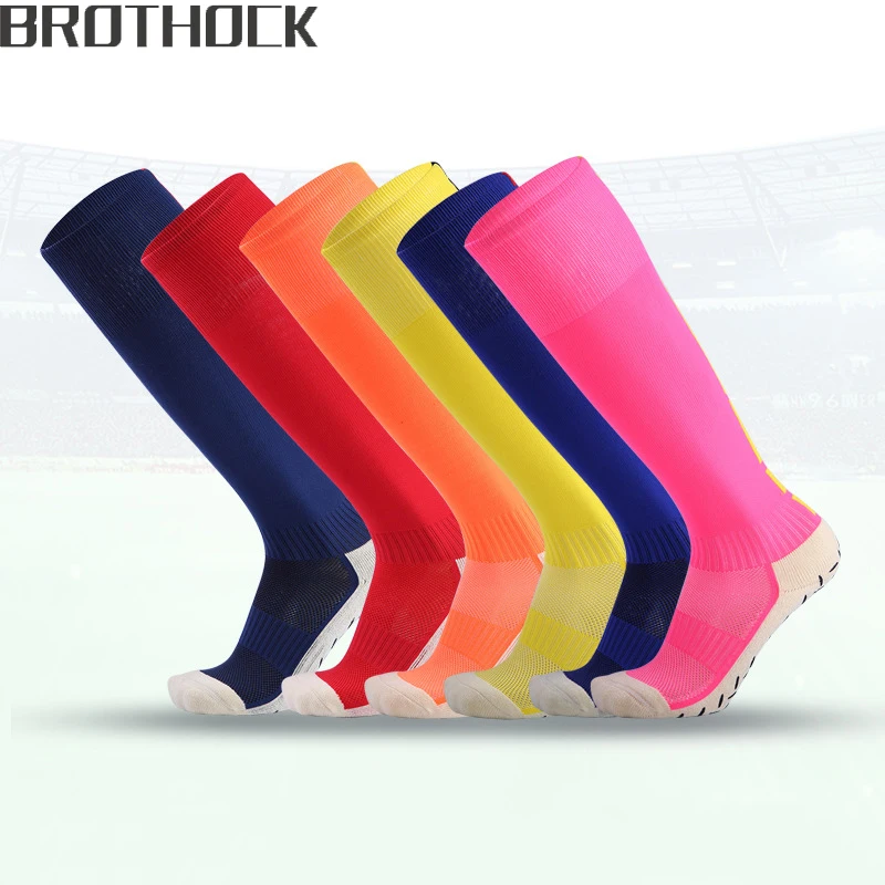 

Brothock 2019 winter new long tube rubber soccer socks men outdoor running sports socks over the knee non-slip football socks