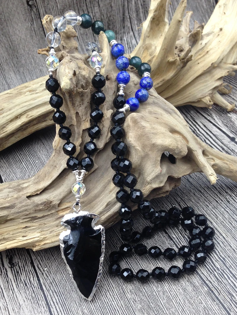 YA2739 Black Obsdian Arrow Pendant Stone Black Onyx Agat Lapis Beads Knot Handmade Necklace
YA2739 Black Obsdian Arrow Pendant Stone Black Onyx Agat Lapis Beads Knot Handmade Necklace