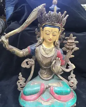Tibet Nepal handicraft Bronze gold inlcy Turquoise coral hold sword Manjusri
Tibet Nepal handicraft Bronze gold inlcy Turquoise coral hold sword Manjusri