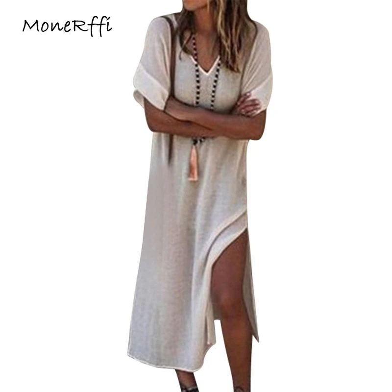 MoneRffi Summer Women Short Sleeve Dress Mujer Vestidos Casual Loose V-Neck Side Dress for Female Solid Sundress Beachwear
MoneRffi Summer Women Short Sleeve Dress Mujer Vestidos Casual Loose V-Neck Side Dress for Female Solid Sundress Beachwear