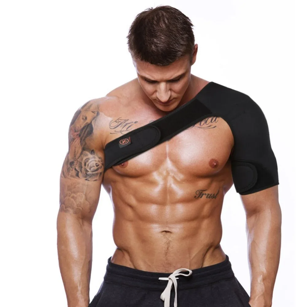 Adjustable Breathable Gym Sports Care Single Shoulder Support Back Brace Guard Strap Wrap Belt Band Pads Black Bandage Men/Women | Красота и
